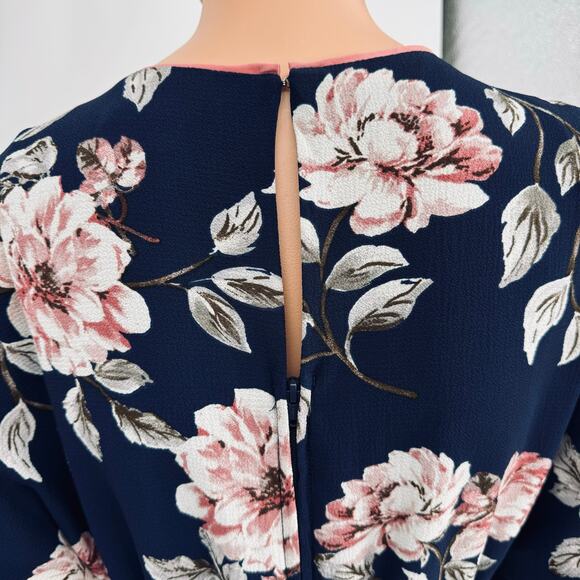 June & Hudson Jumpsuit Medium Navy Pink Cropped Wide Leg Dolman Sleeve - Picture 5 of 11